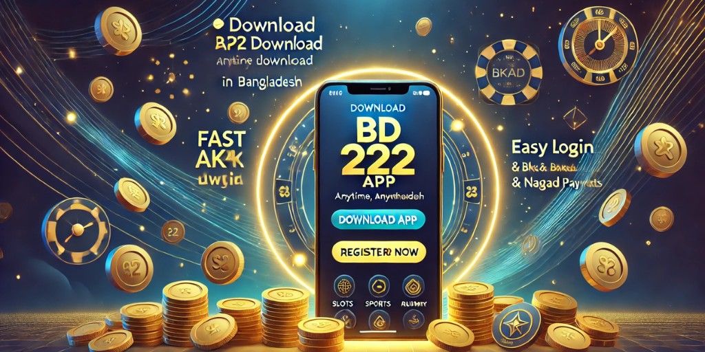 Smartphone mockup showing BD222 App download banner in Bangladesh