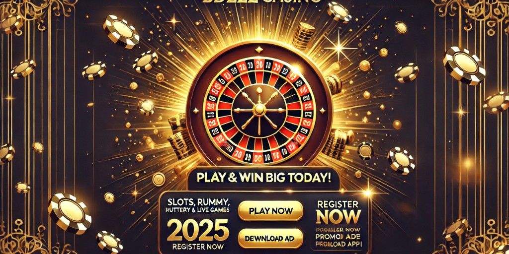 BD222 Casino banner showing roulette wheel, golden coins, and glowing play now button