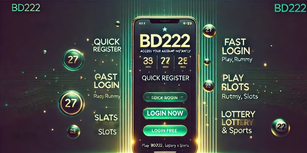 Secure BD222 login promotional banner with bonus gift box and coins