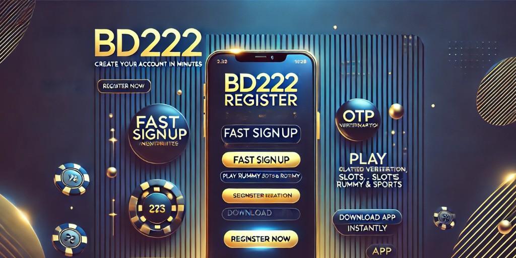 BD222 Register banner with smartphone showing registration form and sign-up button