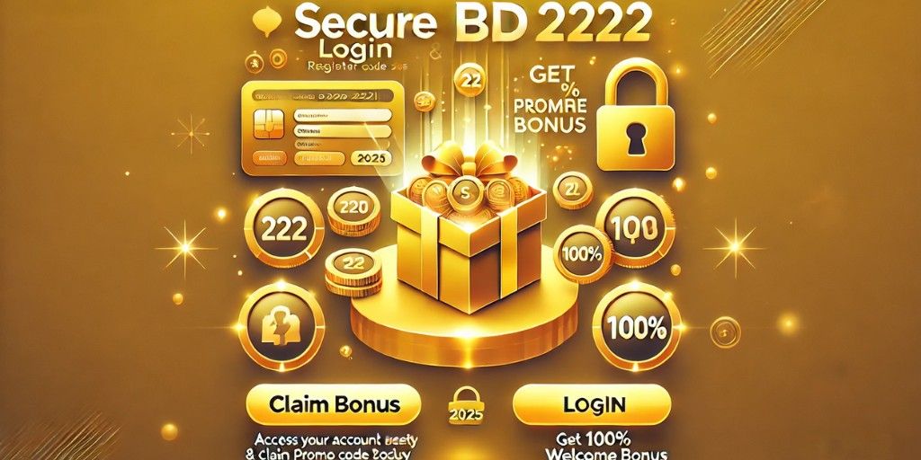 Secure BD222 login promotional banner with bonus gift box and coins